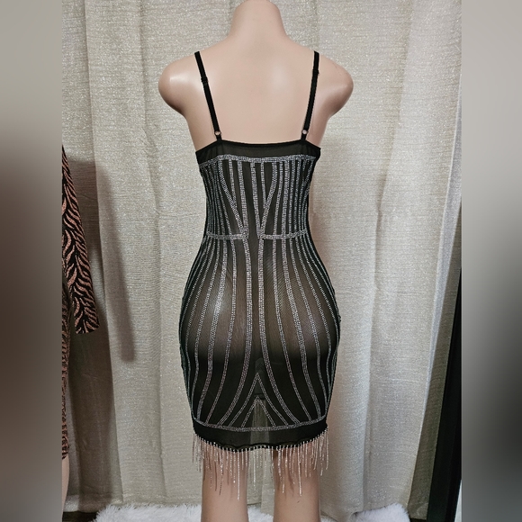 Mesh with Rhinestones mini Dress new size M strech material. - Picture 5 of 6